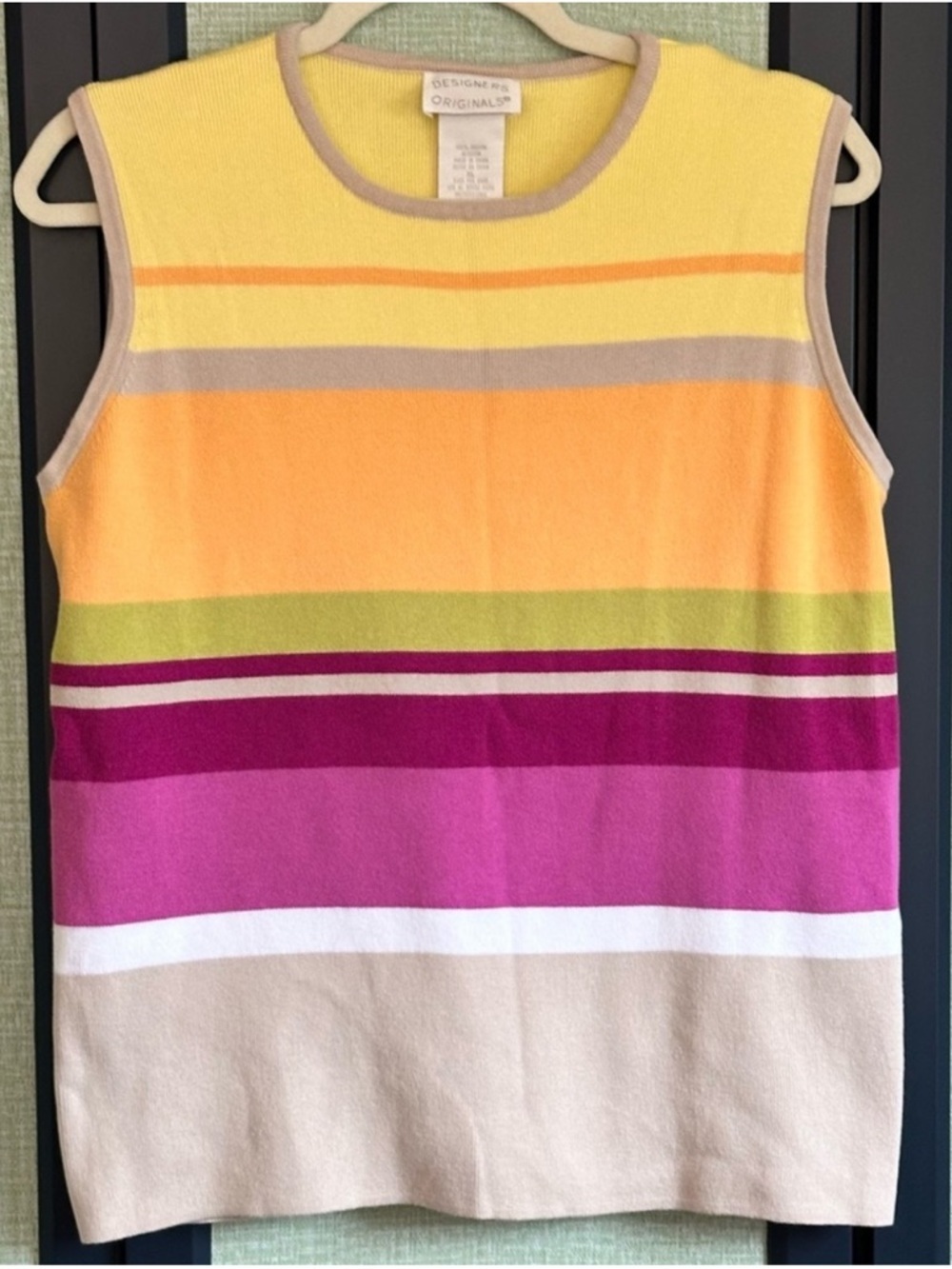 Designer Originals Vintage 100% Cotton 90s Striped Knit Sweater Vest, Size XL
